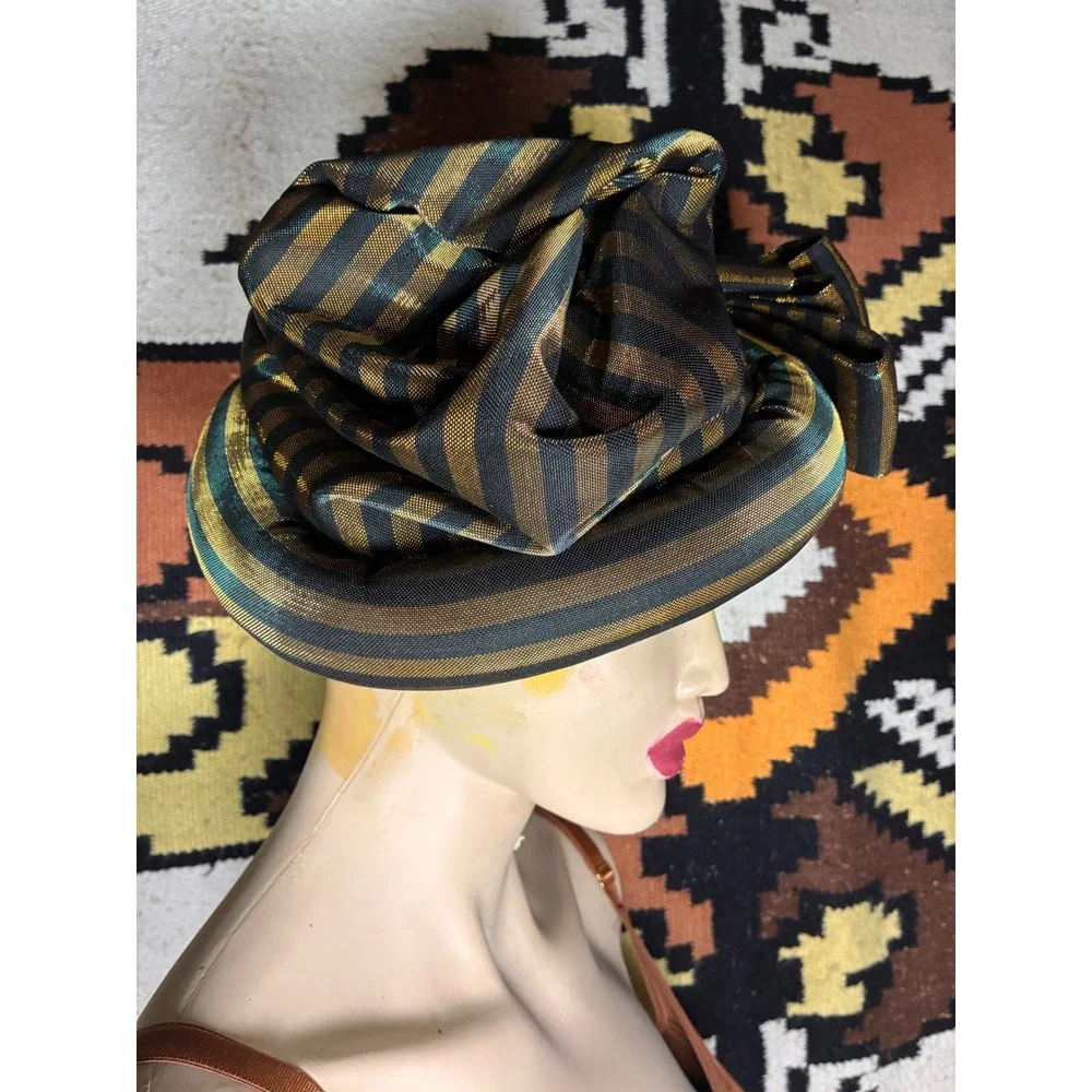 Unbranded Sculptural Bow Hat Womens OS Gold Teal Metallic Excellent Avant Garde
